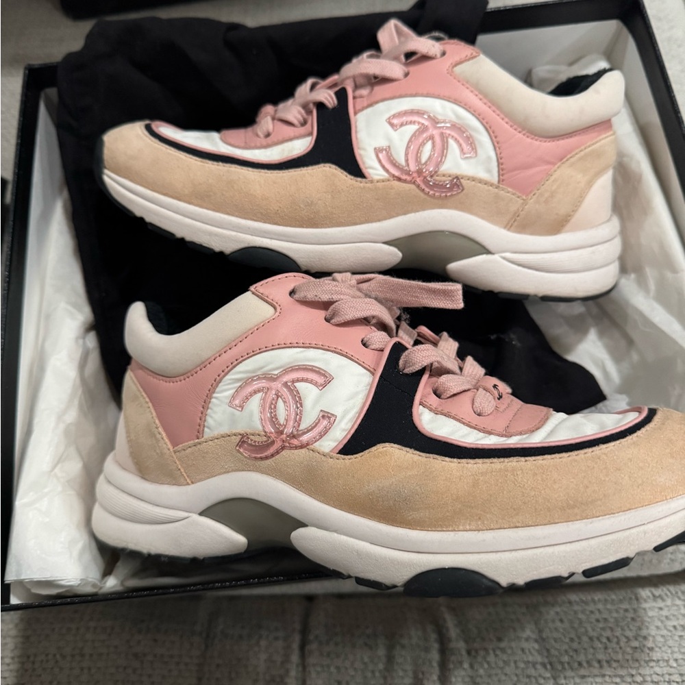 Chanel sneakers pink white black size 36